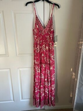 Angie Pink Floral Tiered Maxi Dress